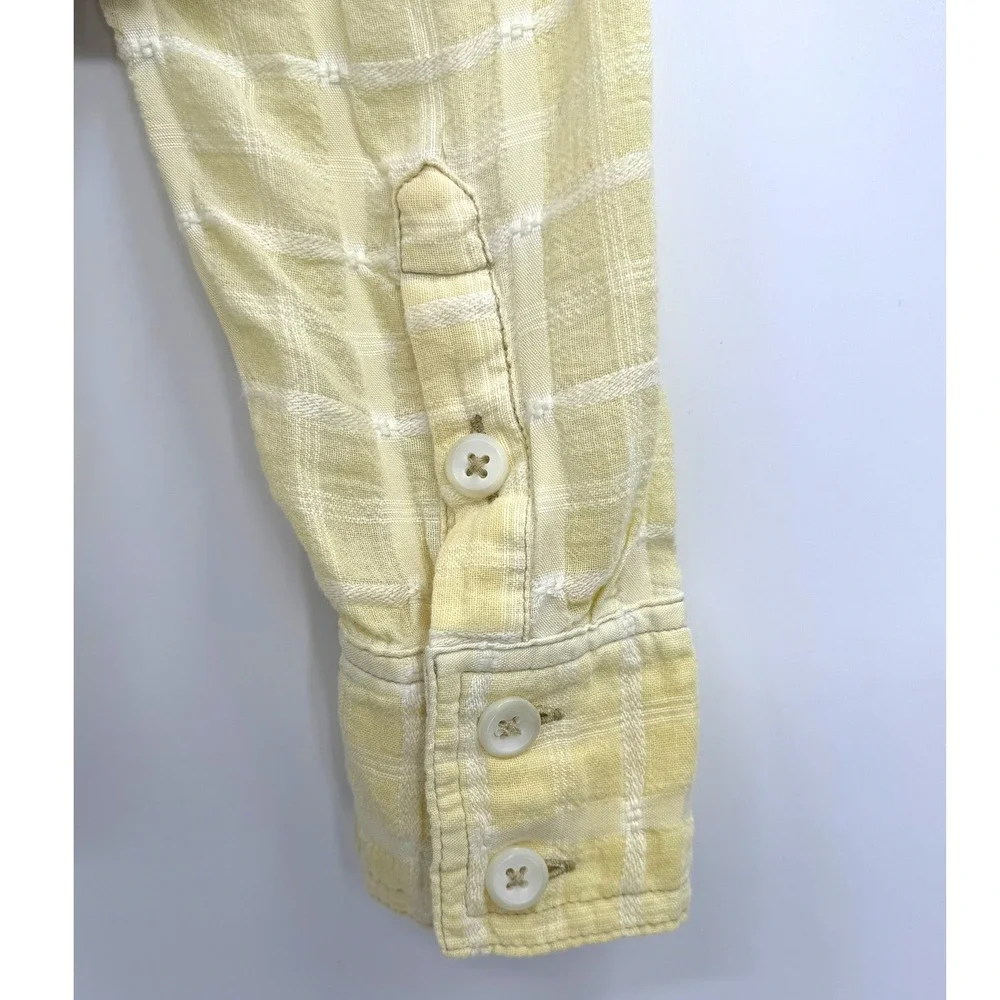 Free People Womens S Butter Yellow Loveland Windowpane Shirt Gauzy Cotton Casual